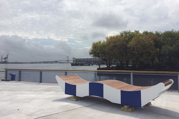 A bench on the renovated Pier 68