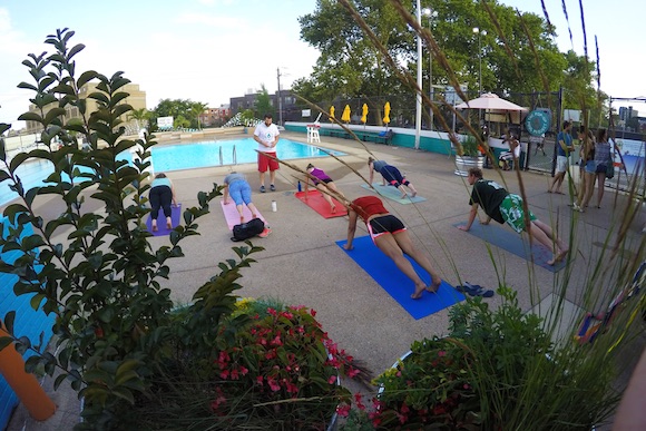 Yoga at the pop-up pool